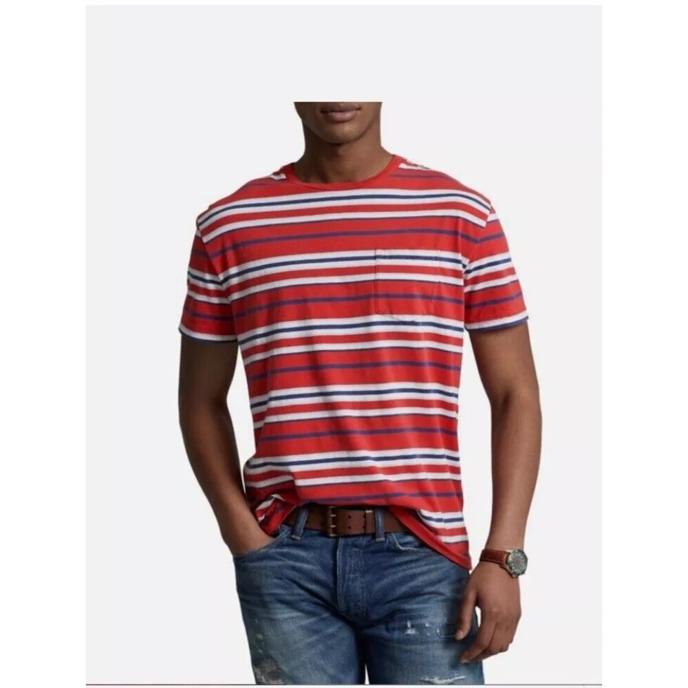 Polo Ralph Lauren Gauze Striped Tee T-Shirt Custom Slim Fit Pure Cotton XXL - Picture 1 of 7